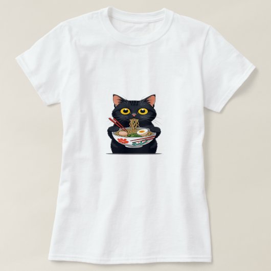 ラーメンネコ - かわいい麺好きTシャツ Tシャツ (デザイン正面)