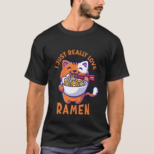 ラーメンネコTシャツ 日本の子猫キティテー Tシャツ (正面)