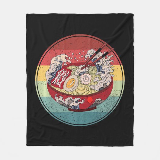 ラーメンレトロスタイルヴィンテージ日本のアニメギフトガール フリースブランケット (正面)
