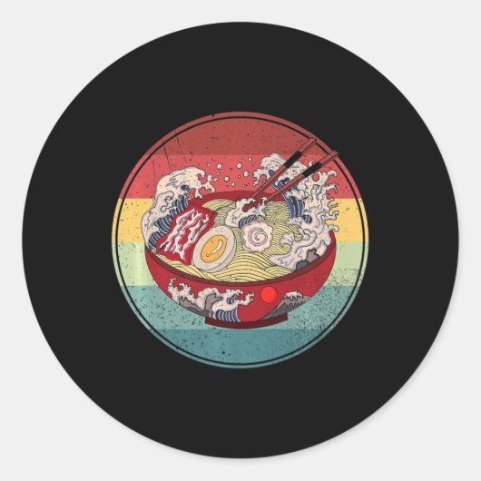 ラーメンレトロスタイルヴィンテージ日本のアニメギフトガール ラウンドシール (正面)
