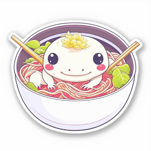 ラーメン丼のかわいいアクソロトル シール (正面)