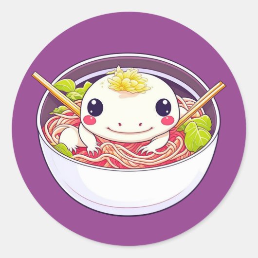 ラーメン丼のかわいいアクソロトル ラウンドシール (正面)