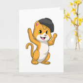 ラーメン丼を持つ猫 カード (黄色い花)