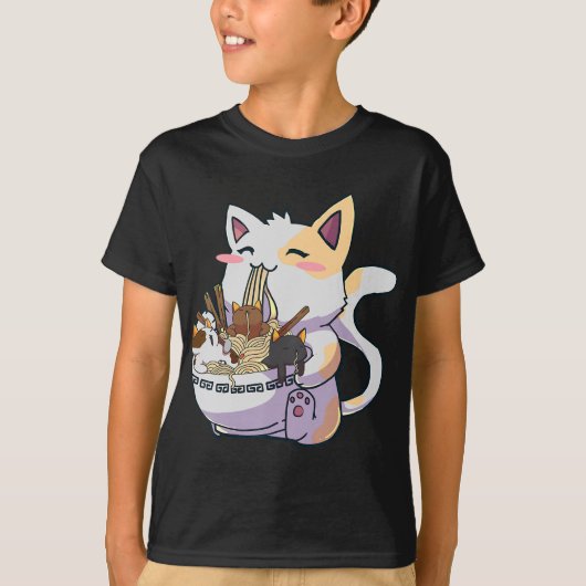 ラーメン丼アニメジャパンのかわいい猫ねこ猫 Tシャツ (正面)