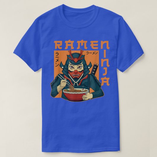 ラーメン丼ラブかわいいサムライ日本のニン Tシャツ (デザイン正面)