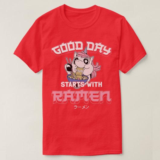 ラーメン丼ラブかわいい日本のユニコーンゴー Tシャツ (デザイン正面)