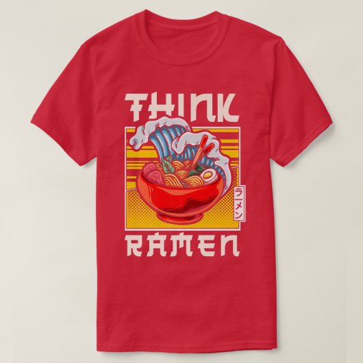 ラーメン丼ラブ日本のかわいいウェーブ考え Tシャツ (デザイン正面)
