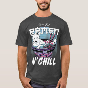 ラーメン丼ラブ日本のかわいいドッグラーメンN Tシャツ
