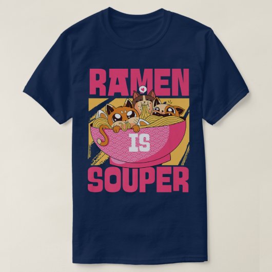 ラーメン丼ラブ日本のかわいい猫ラーメンI Tシャツ (デザイン正面)