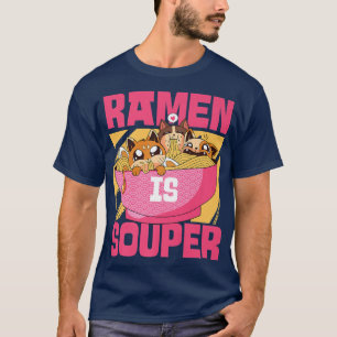 ラーメン丼ラブ日本のかわいい猫ラーメンI Tシャツ