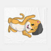 ラーメン入り猫 フリースブランケット (正面(横))