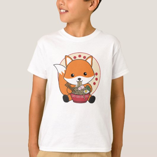 ラーメン力キツネかわいいかわいいキツネ Tシャツ (正面)