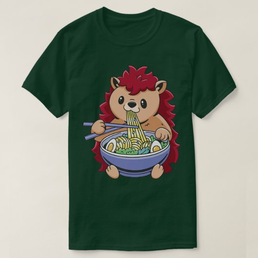 ラーメン動物ハリネズミ麺愛好家ギフトジャパン Tシャツ (デザイン正面)