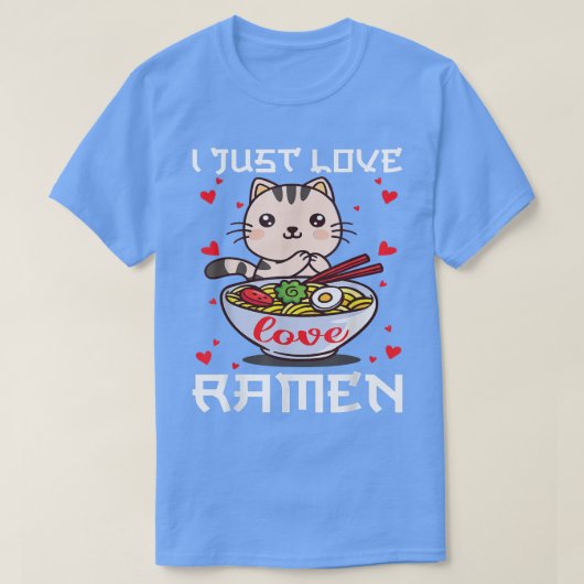 ラーメン大好きかわいいアニメかわいい猫ラーメン Tシャツ (デザイン正面)