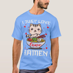 ラーメン大好きかわいいアニメかわいい猫ラーメン Tシャツ