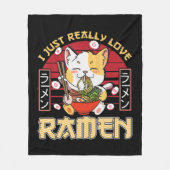 ラーメン大好きかわいいアニメ猫ラーメンgi フリースブランケット (正面)