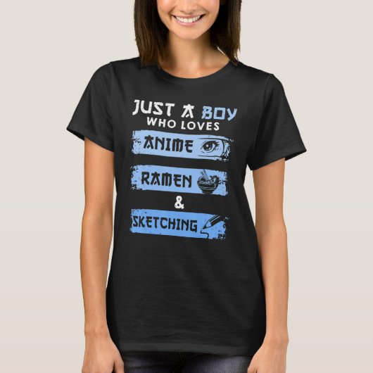 ラーメン大好きでオタクを描くのが大好きな男の子 Tシャツ (正面)
