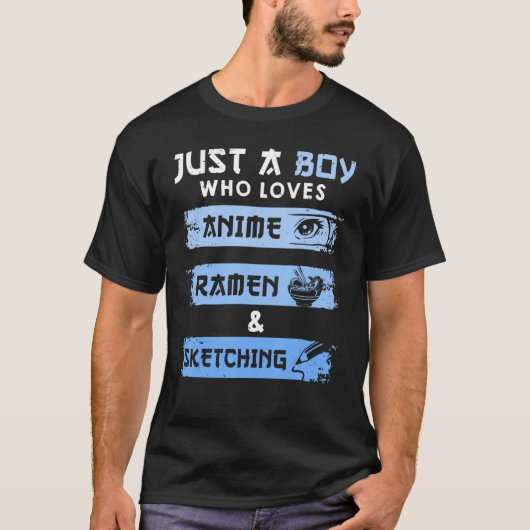 ラーメン大好きでオタクを描くのが大好きな男の子 Tシャツ (正面)