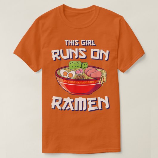 ラーメン女子日本のラーメン食べ走る女の子 Tシャツ (デザイン正面)
