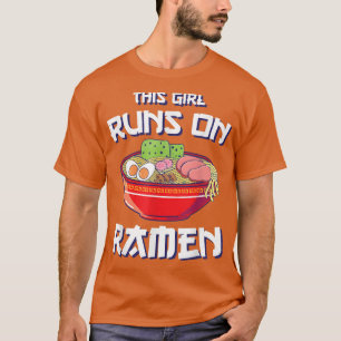 ラーメン女子日本のラーメン食べ走る女の子 Tシャツ
