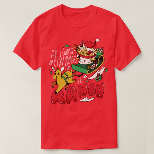 ラーメン好おもしろいきのクリスマス Tシャツ (デザイン正面)