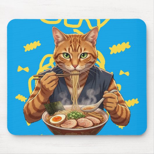 ラーメン好きな猫の日本ポップアートゲーミング マウスパッド (正面)