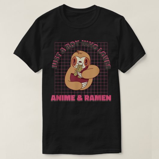 ラーメン好きの少年 – スロスかわいい Tシャツ (デザイン正面)