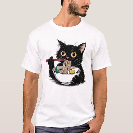 ラーメン好きの黒猫 Tシャツ (正面)