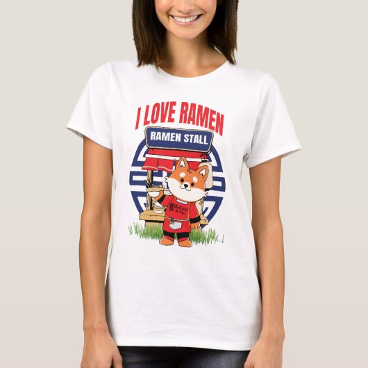 ラーメン好き女性白 Tシャツ (正面)