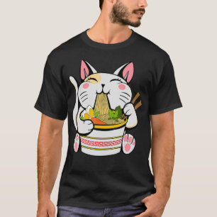 ラーメン日本のかわいい猫アニメ Tシャツ