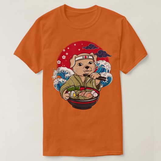 ラーメン日本のアニメ日本犬がさくらんぼブロッソ Tシャツ (デザイン正面)