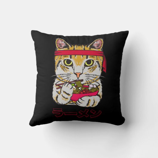 ラーメン日本のキャットフードかわいいグラフィックアートJ クッション (裏面)