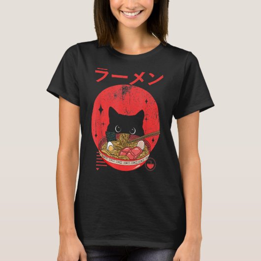 ラーメン日本の猫 Tシャツ (正面)