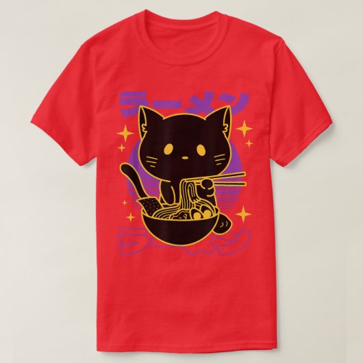ラーメン日本の猫 Tシャツ (デザイン正面)
