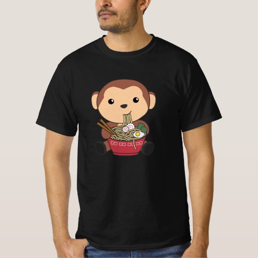 ラーメン日本の甘猿ラーメン食べー Tシャツ (正面)