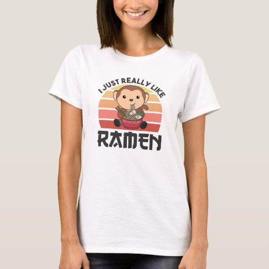 ラーメン日本の甘猿ラーメン食べー Tシャツ (正面)