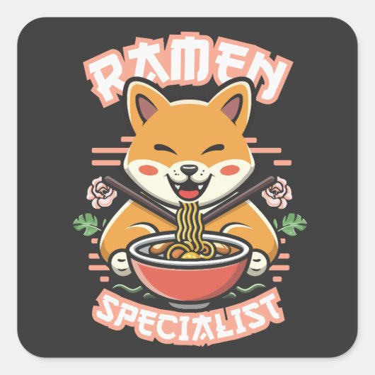 ラーメン犬 – 専門柴犬食べラーメン スクエアシール (正面)