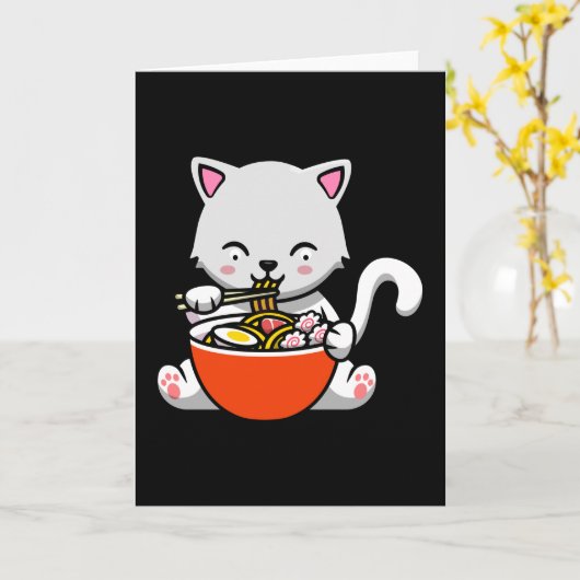 ラーメン猫かわいいすしアニメ日本のギフト カード (黄色い花)
