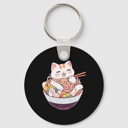 ラーメン猫かわいいねこ可愛いアニメ男性へワイム キーホルダー (正面)