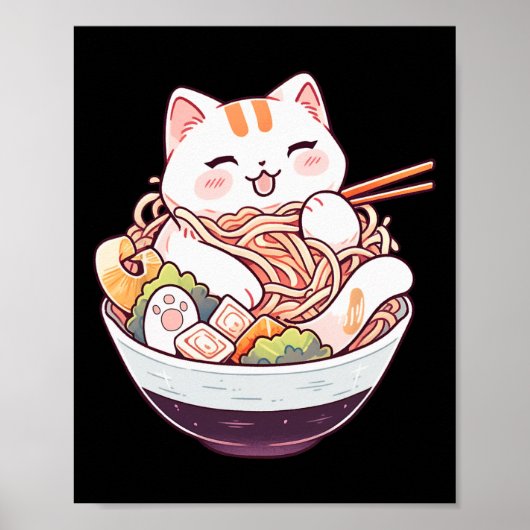 ラーメン猫かわいいねこ可愛いアニメ男性へワイム ポスター (正面)