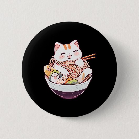 ラーメン猫かわいいねこ可愛いアニメ男性へワイム 缶バッジ (正面)