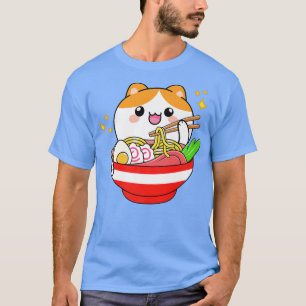ラーメン猫かわいいアニメマンガかわいい猫食べの日本 Tシャツ