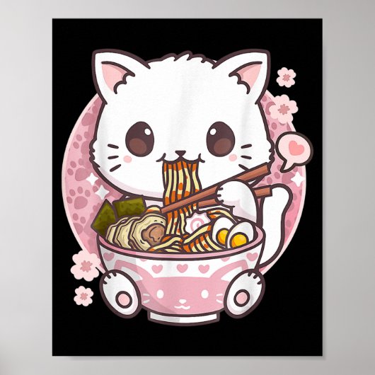 ラーメン猫かわいいアニメラーメン猫猫好きかわいい ポスター (正面)