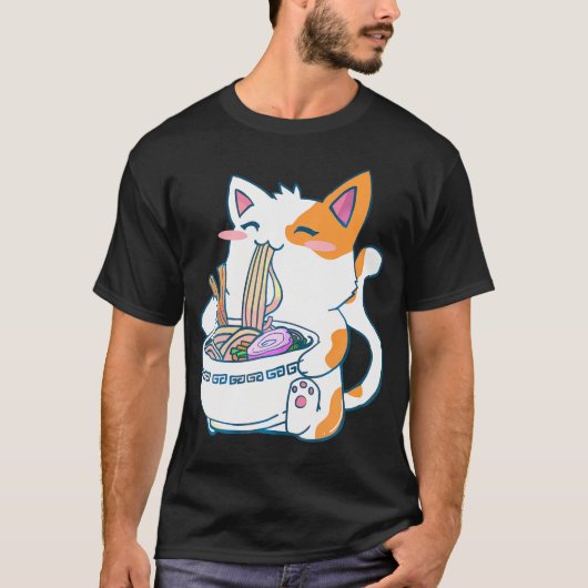 ラーメン猫かわいいアニメ大宅 Tシャツ (正面)