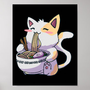 ラーメン猫かわいいアニメ日本のかわいい寧子 ポスター