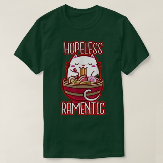 ラーメン猫かわいいアニメ日本のかわいい Tシャツ (デザイン正面)