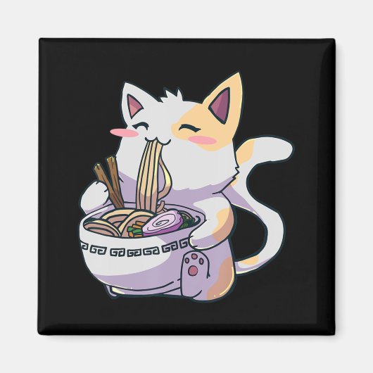 ラーメン猫かわいいアニメ日本のギフト マグネット (正面)