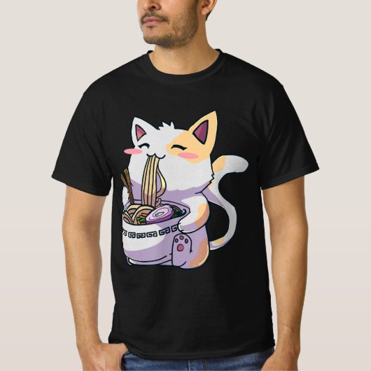 ラーメン猫かわいいアニメ日本のギフト Tシャツ (正面)