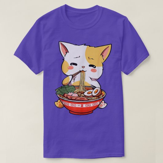 ラーメン猫かわいいアニメ日本のフードガールズ Tシャツ (デザイン正面)