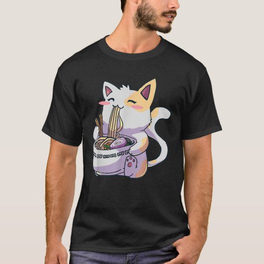 ラーメン猫かわいいアニメ日本の麺 Tシャツ (正面)